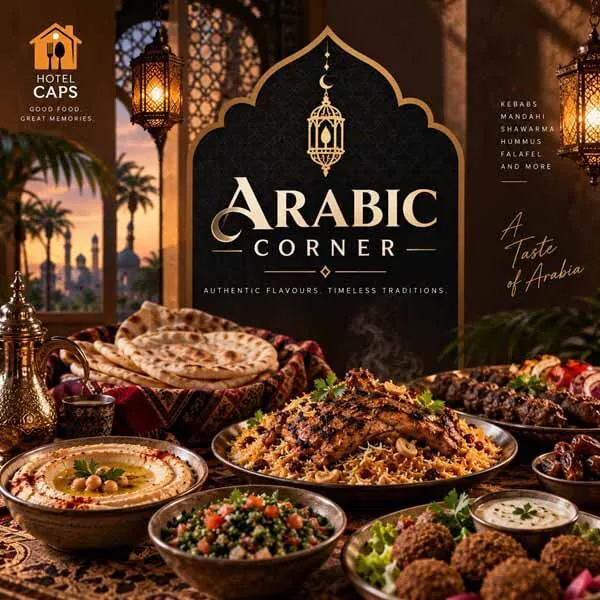 Arabic dishes with grilled meats, rice, hummus and traditional accompaniments
