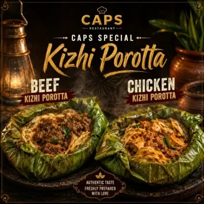Hotel CAPS special beef and chicken Kizhi Porotta